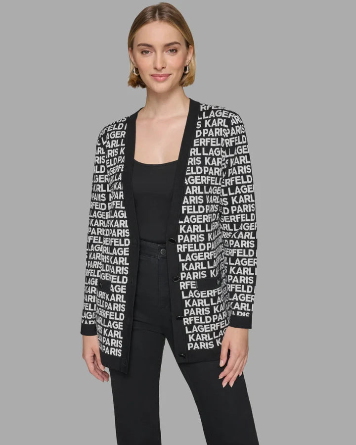 Karl Lagerfeld Paris Womens' ALL OVER LOGO CARDIGAN