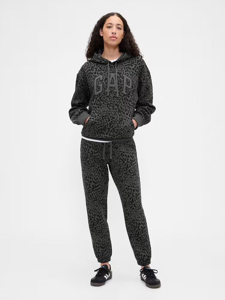 Womens' GAP Grey Leopard Print Heritage Pullover Arch Logo Hoodie
