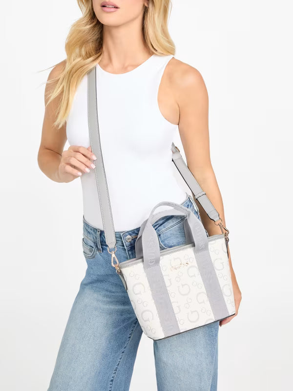 Guess Womens' Astra Enlarged Logo Mini Tote/ White