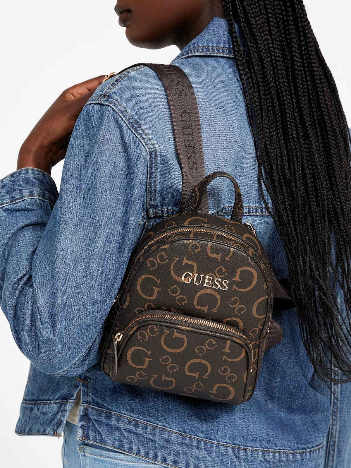 GUESS WOMENS' Eldoria Enlarged Logo Mini Backpack BROWN