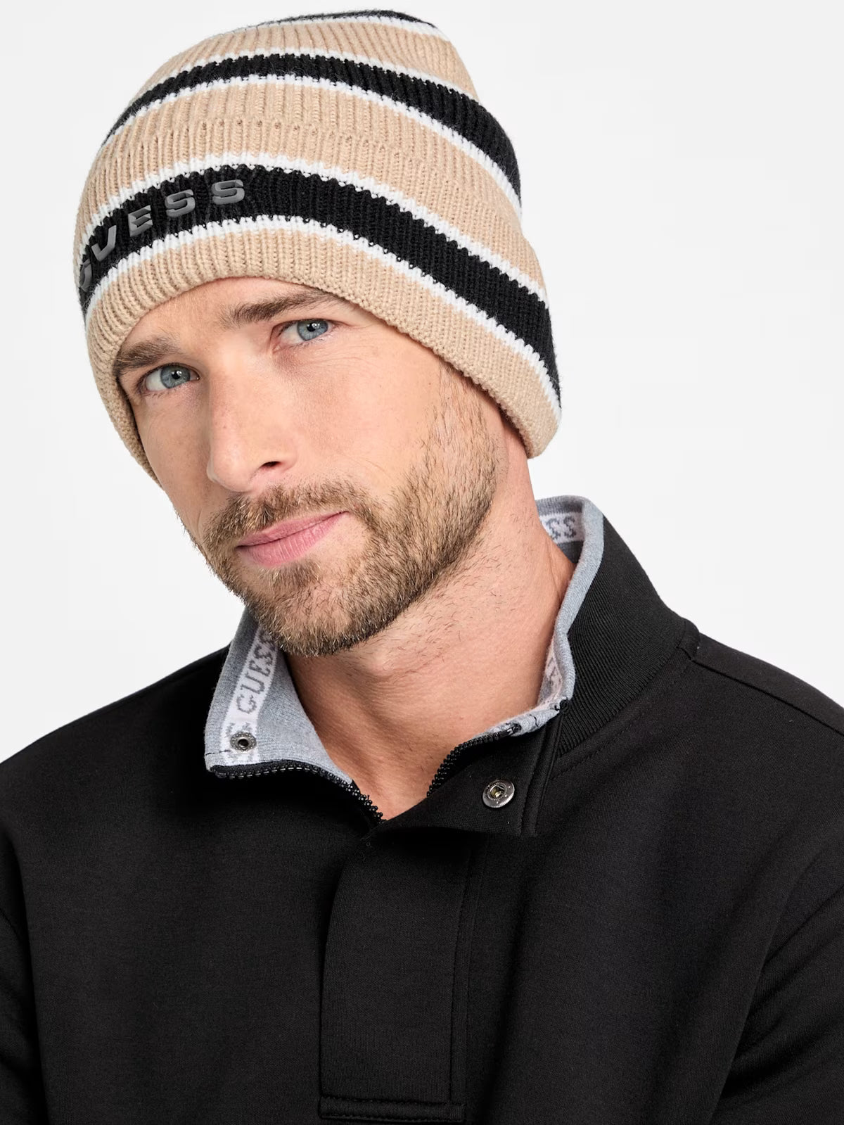Guess MENS' Striped Logo Beanie