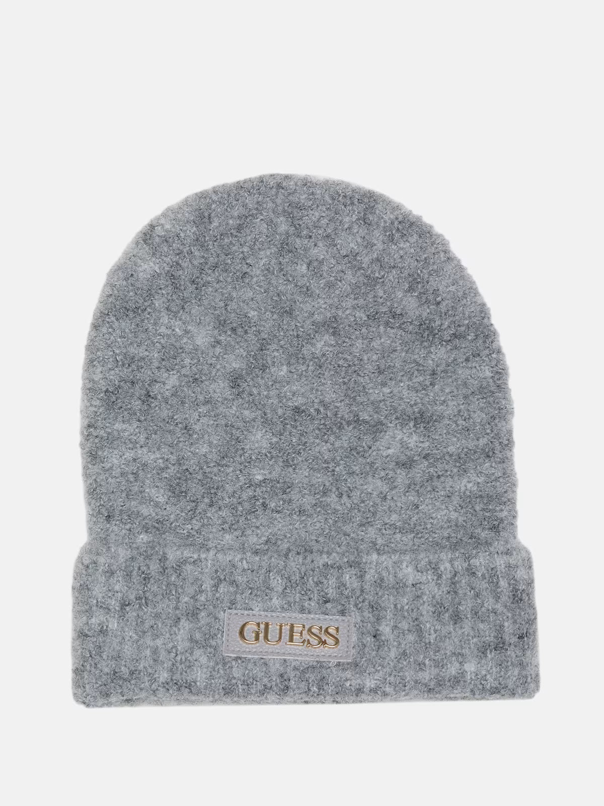 Guess Womens' Faux-Leather Logo Patch Beanie Gray