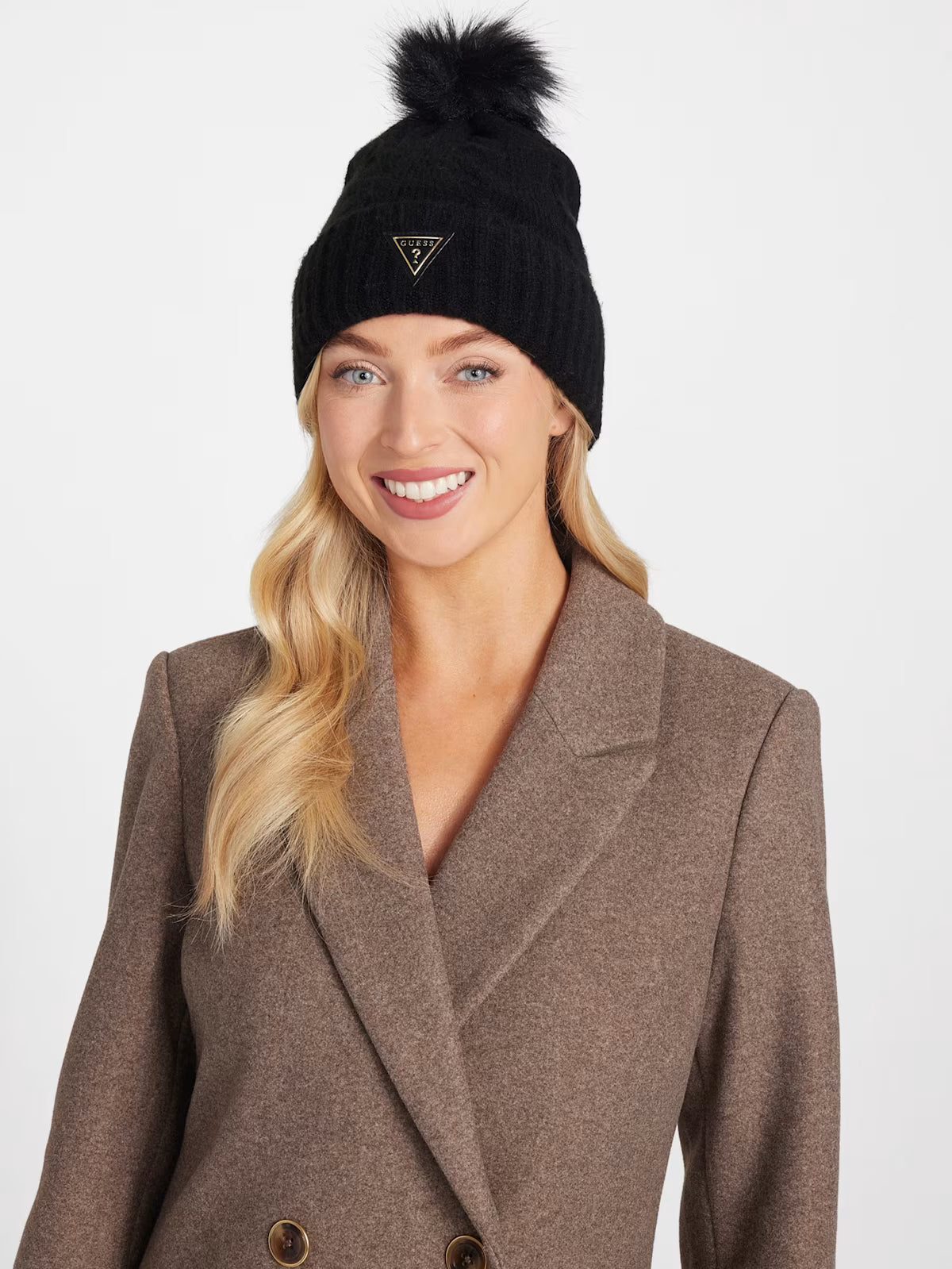 Guess Womens' Cable-Knit Beanie Black