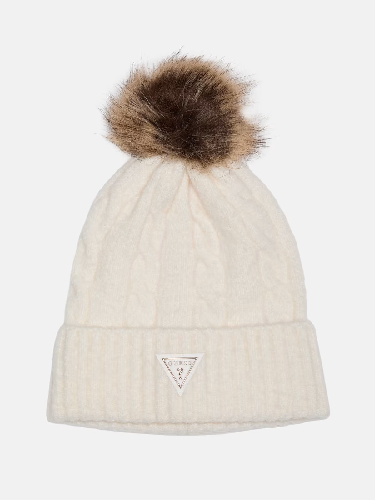 Guess Womens' Cable-Knit Beanie Off-white