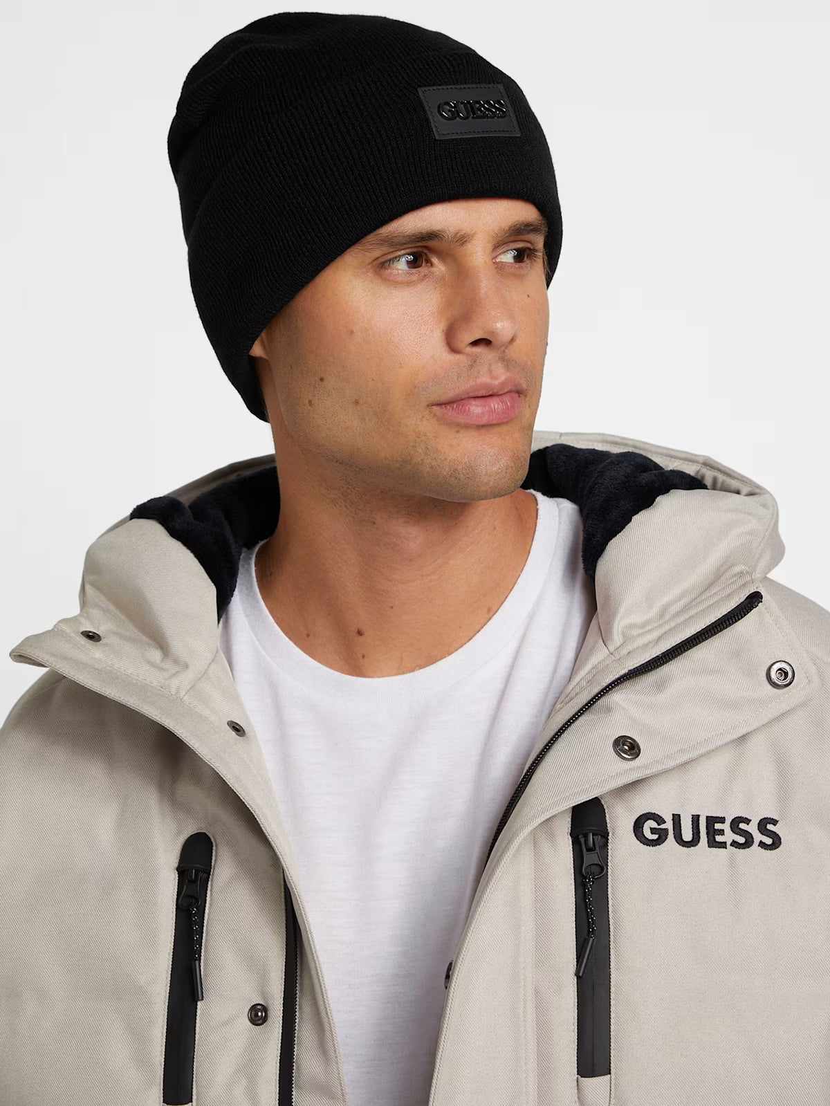 Guess MENS' Knit Logo Beanie Black