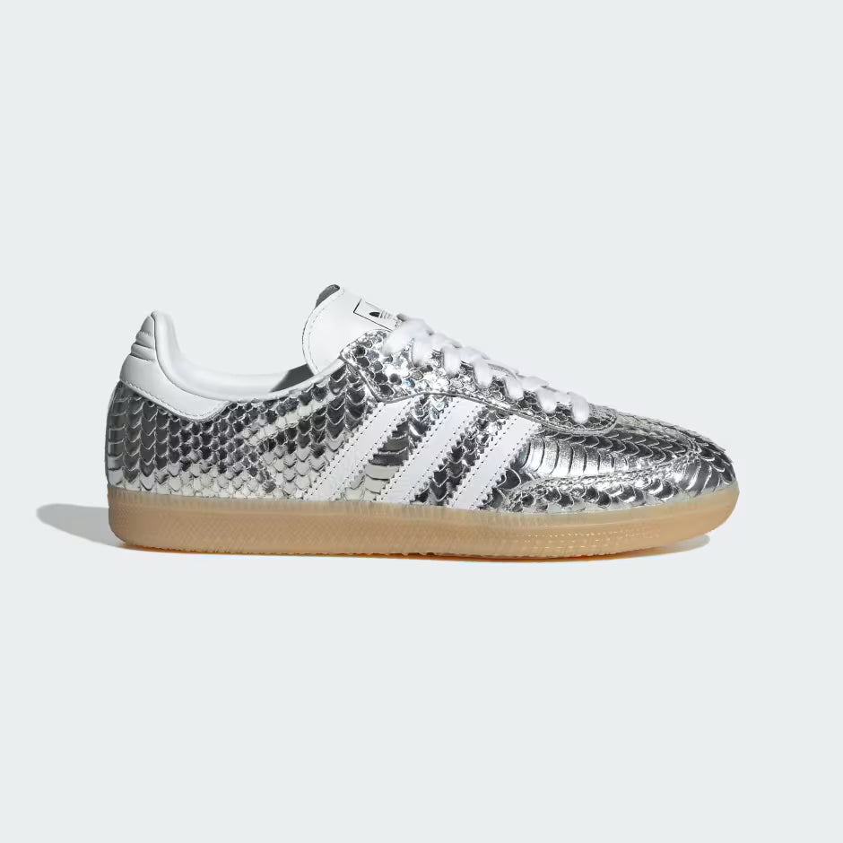 ADIDAS WOMEN'S SAMBA SHOES-Silver Metallic / Cloud White / Gum