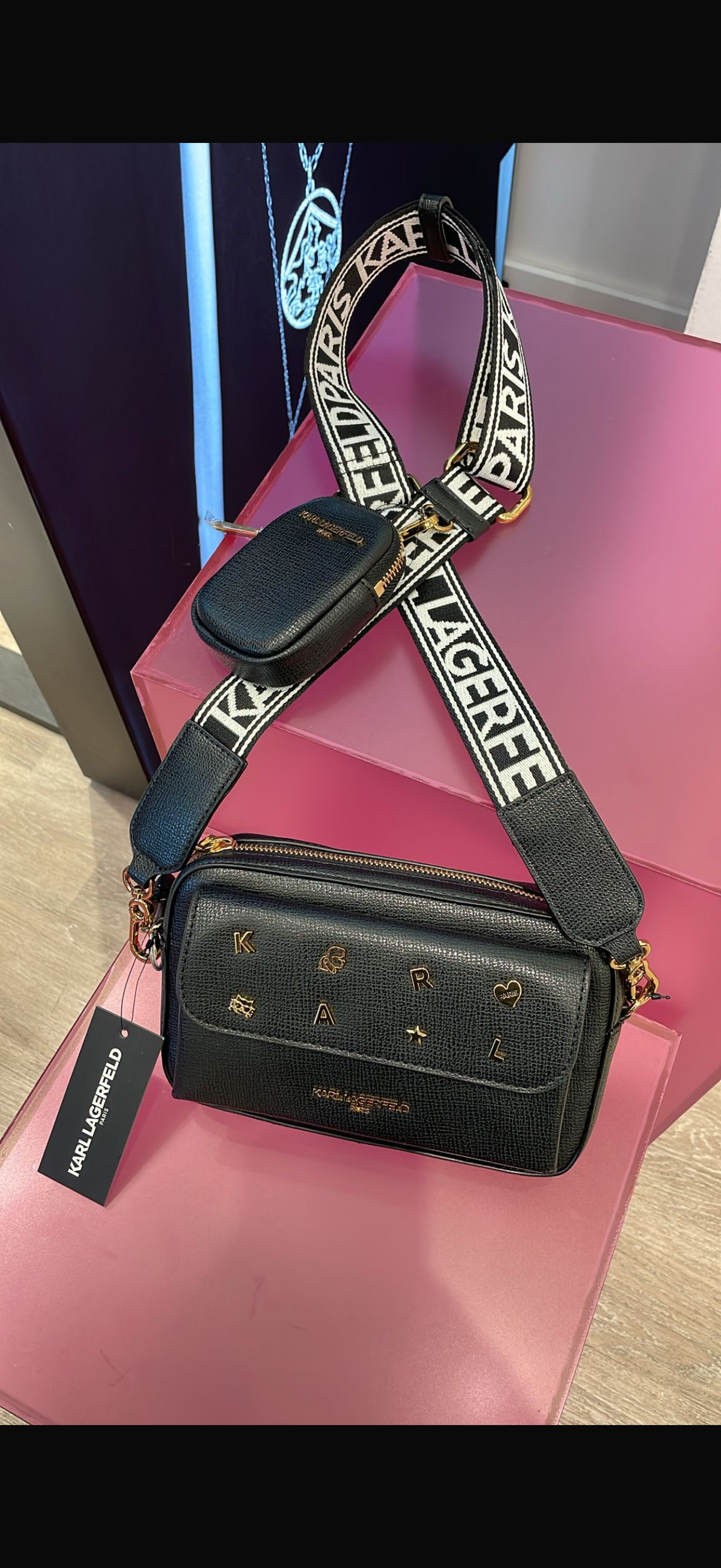 KARL LAGERFELD MAYBELLE CAMERA CROSSBODY-Black