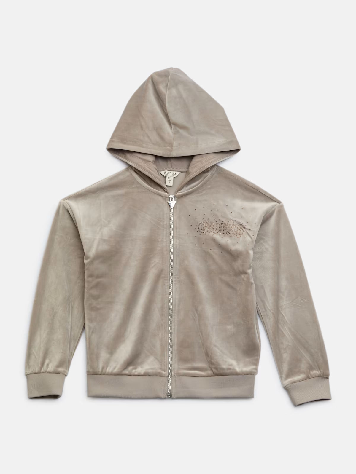 Guess GIRLS' Velour Full-Zip Hoodie (7-14) Gray
