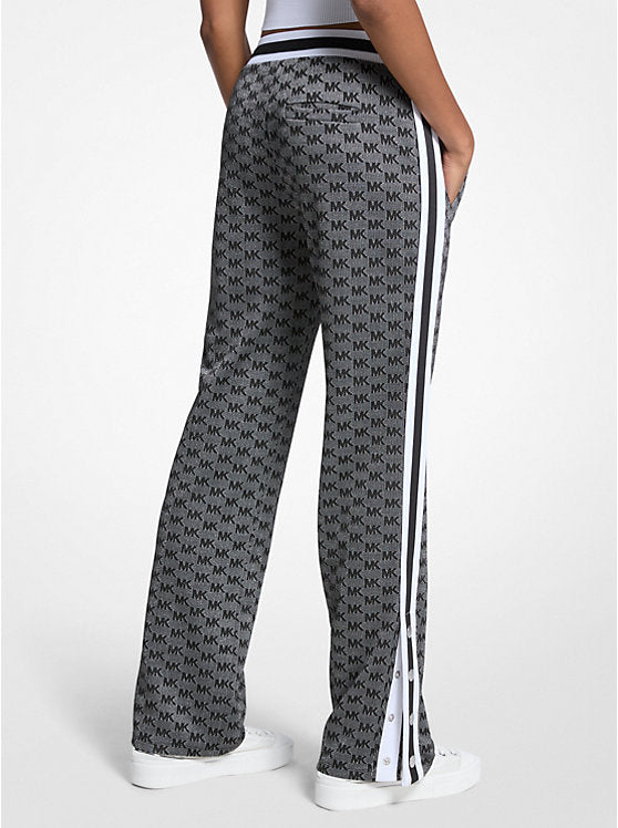 Michael Kors WOMENS' Logo Print Metallic Stretch Knit Track Pants BLACK/SILVER