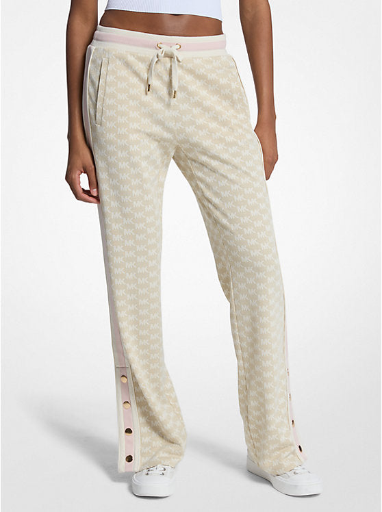 Michael Kors WOMENS' Logo Print Metallic Stretch Knit Track Pants BONE/GOLD