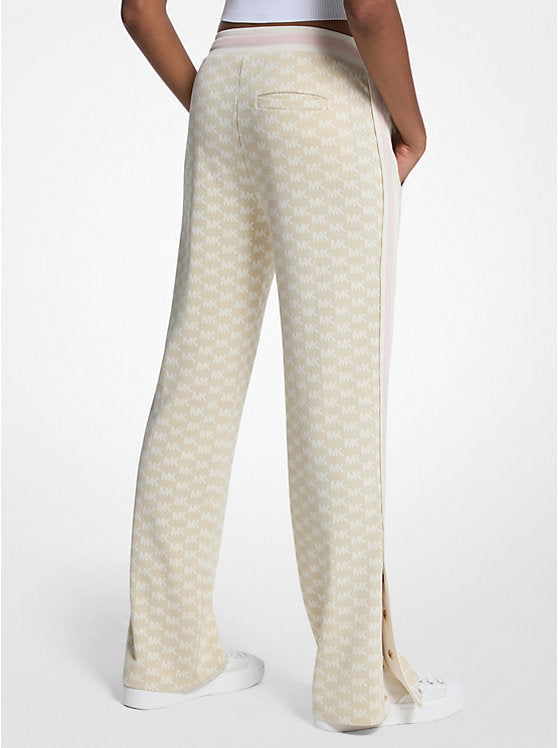 Michael Kors WOMENS' Logo Print Metallic Stretch Knit Track Pants BONE/GOLD