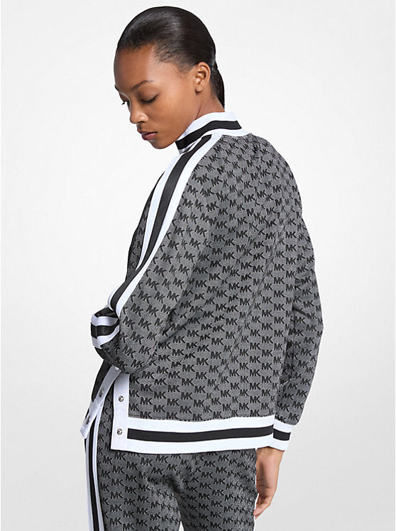 Michael Kors WOMENS' Logo Print Metallic Stretch Knit Half-Zip Jacket BLACK/SILVER