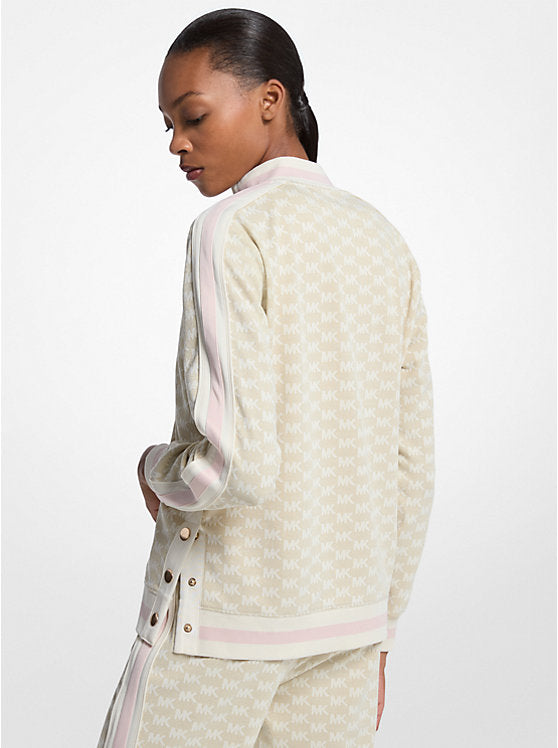 Michael Kors WOMENS' Logo Print Metallic Stretch Knit Half-Zip Jacket BONE/GOLD