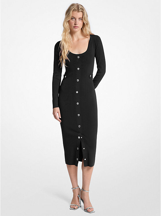 Michael Kors Womens Ribbed Stretch Viscose Midi Dress Black