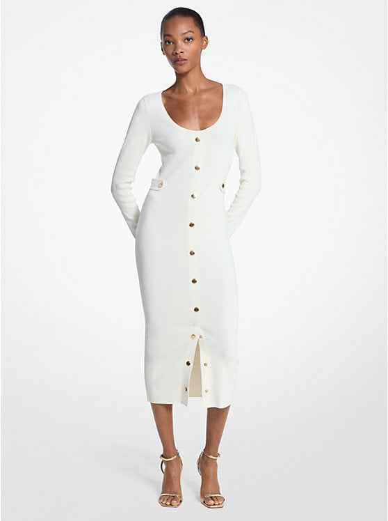 Michael Kors Womens Ribbed Stretch Viscose Midi Dress