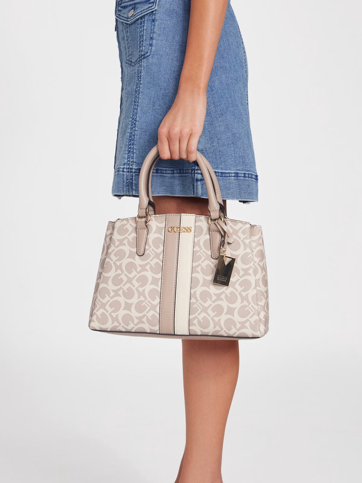 Women's Guess Kyrie Logo Satchel BEIGE