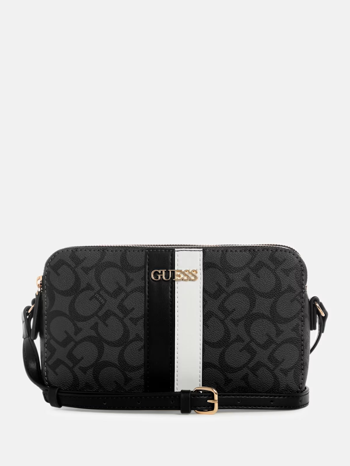 Women's Guess Kyrie Logo Top-Zip Crossbody STRIPE BLACK
