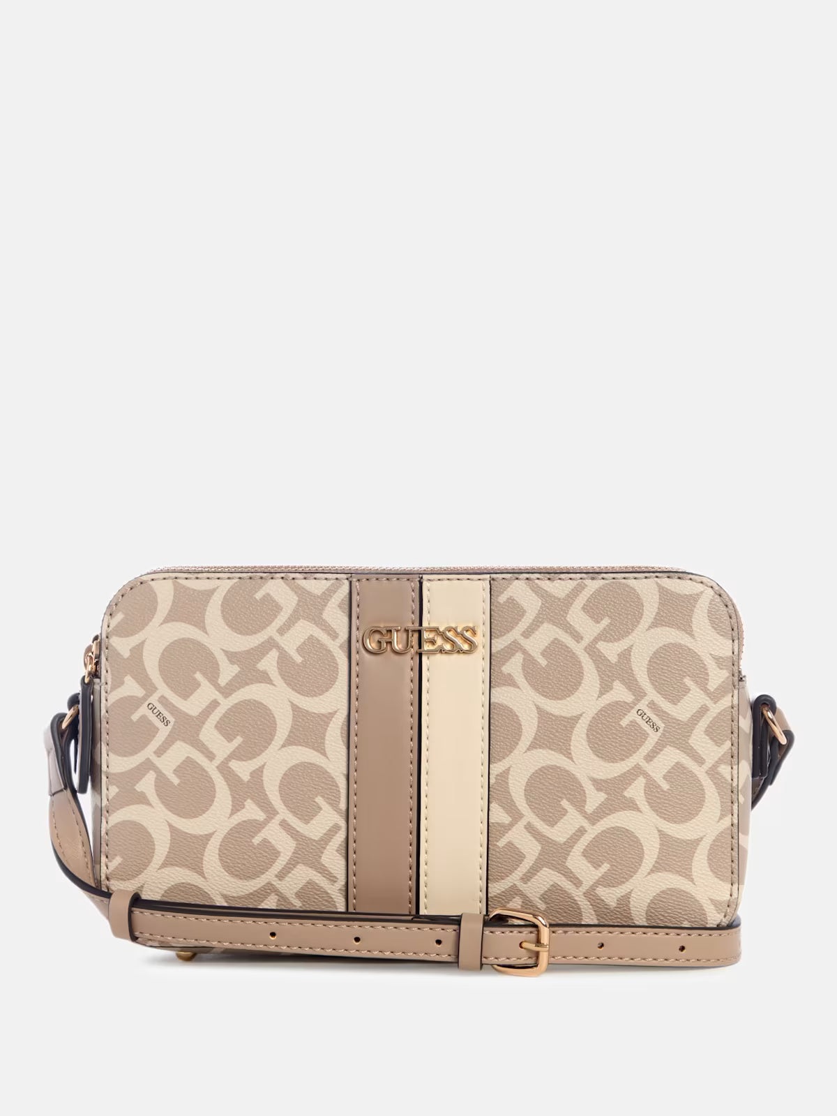 Women's Guess Kyrie Logo Top-Zip Crossbody STRIPE Beige