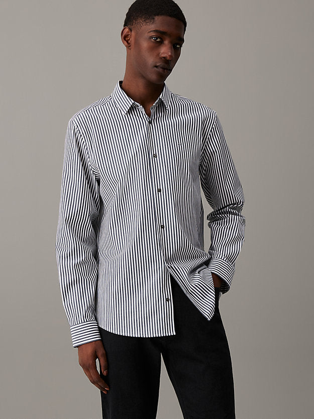 Calvin Klein MENS' POPLIN STRETCH STRIPE SHIRT ink