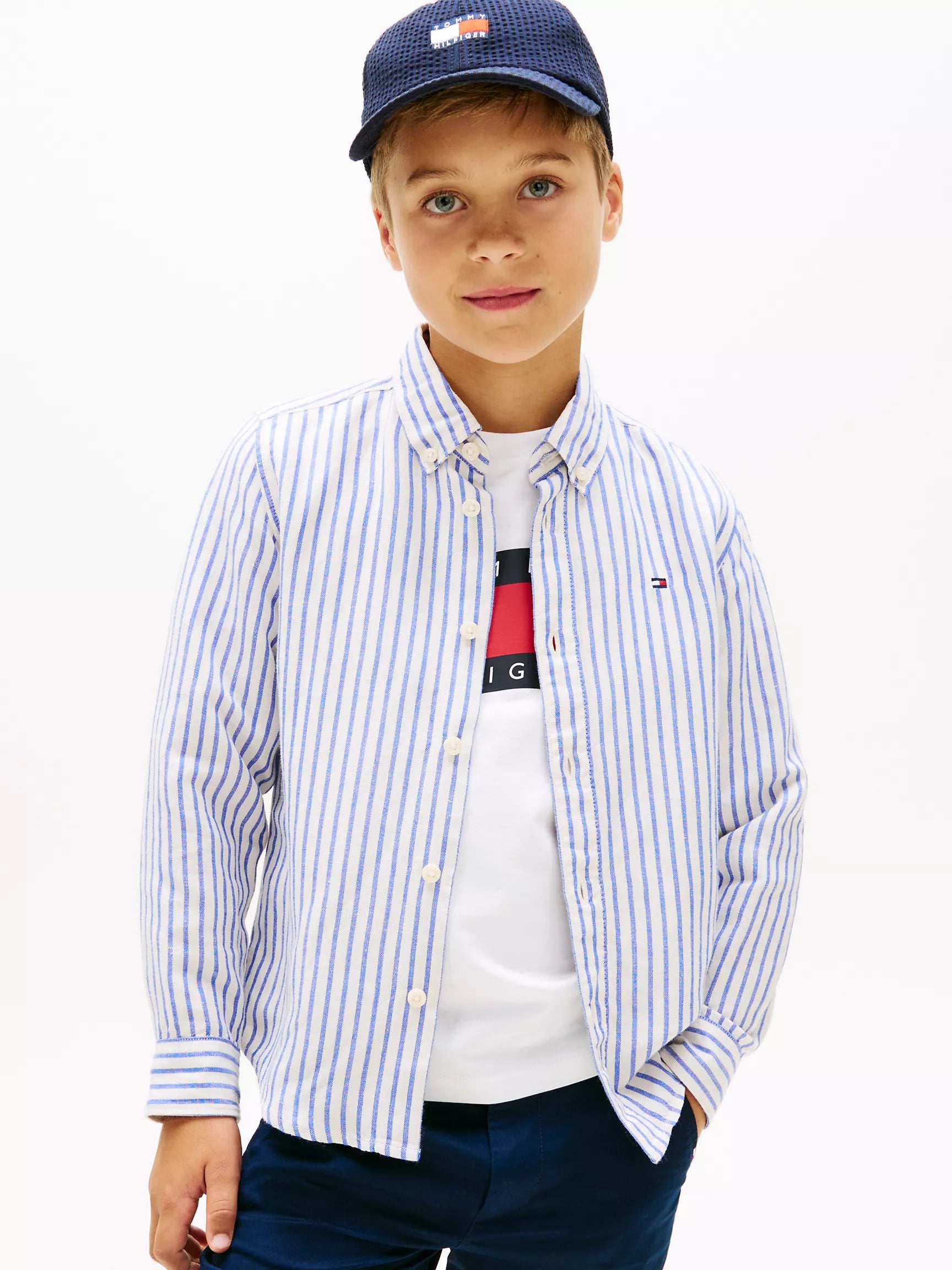 Boys'  Stretch Oxford Shirt Tommy Hilfiger- Empire blue strip