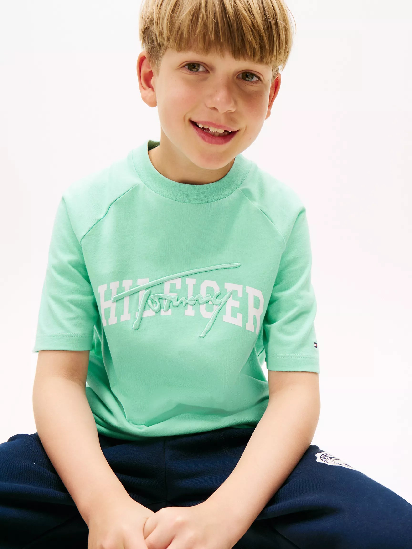 Tommy Boys' Hilfiger Mixed Logo T-Shirt/Menthol