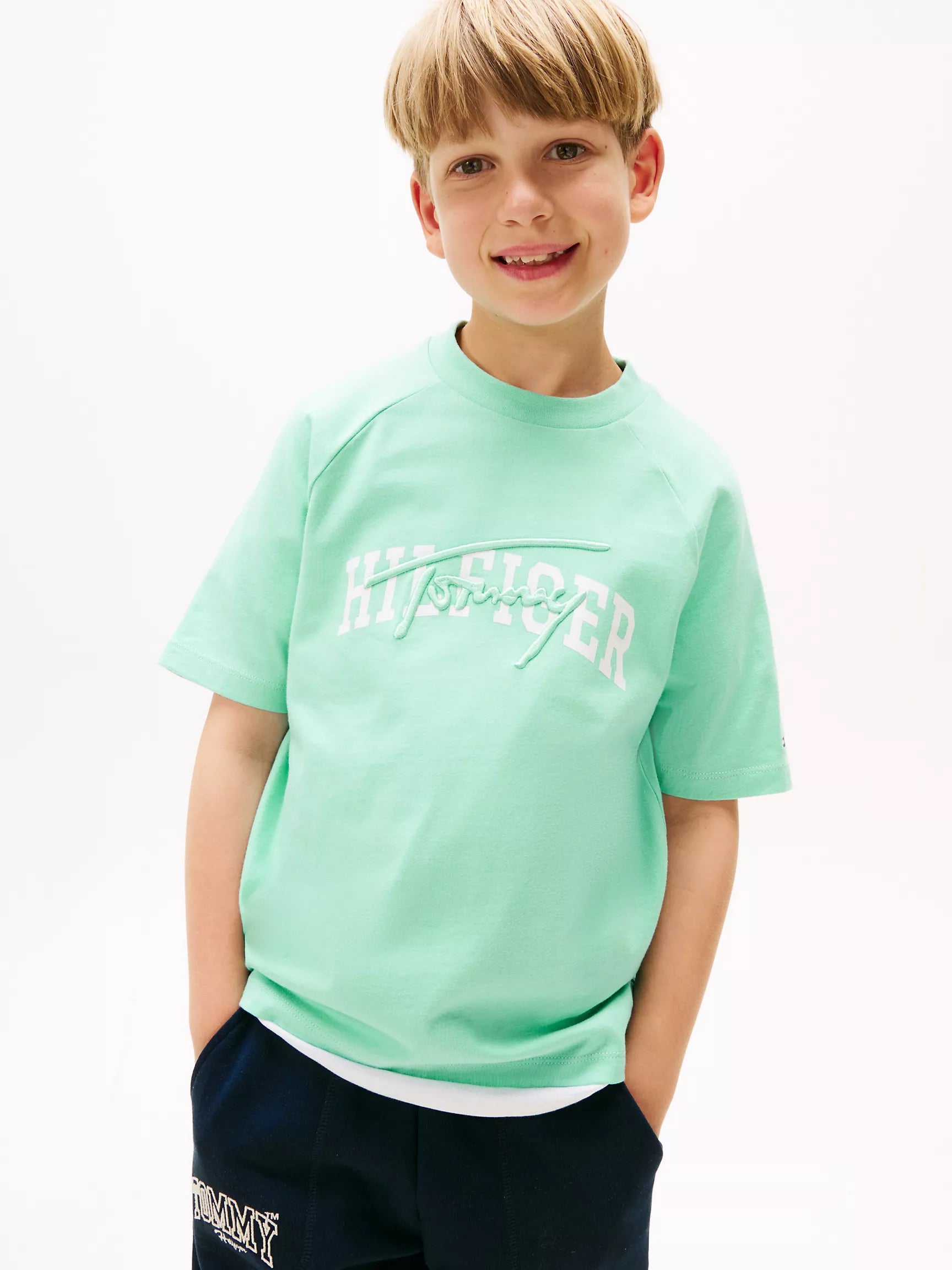Tommy Boys' Hilfiger Mixed Logo T-Shirt/Menthol