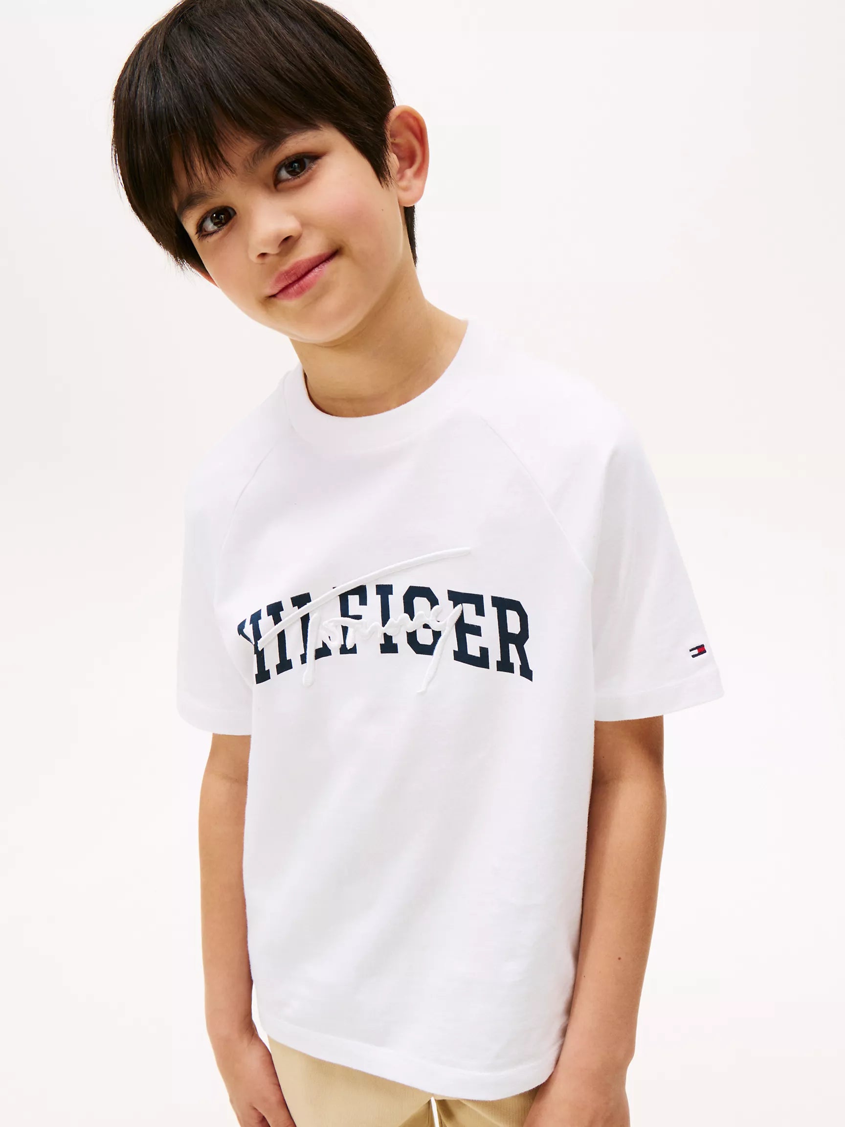 Tommy Boys' Hilfiger Mixed Logo T-Shirt/ White