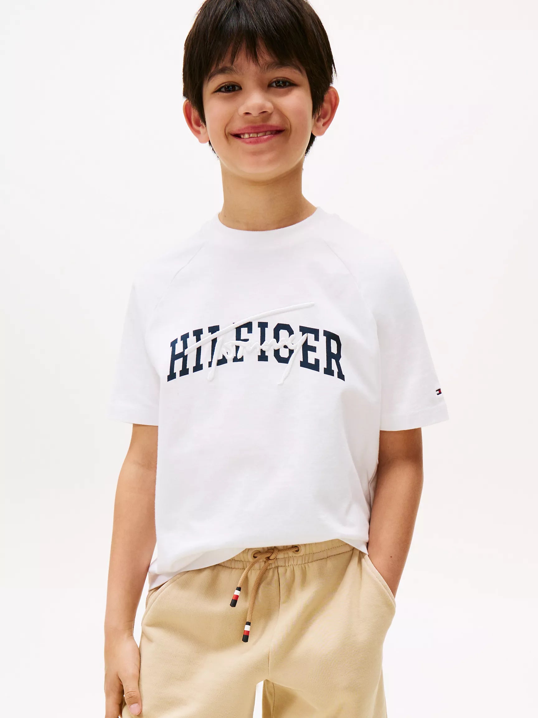 Tommy Boys' Hilfiger Mixed Logo T-Shirt/ White