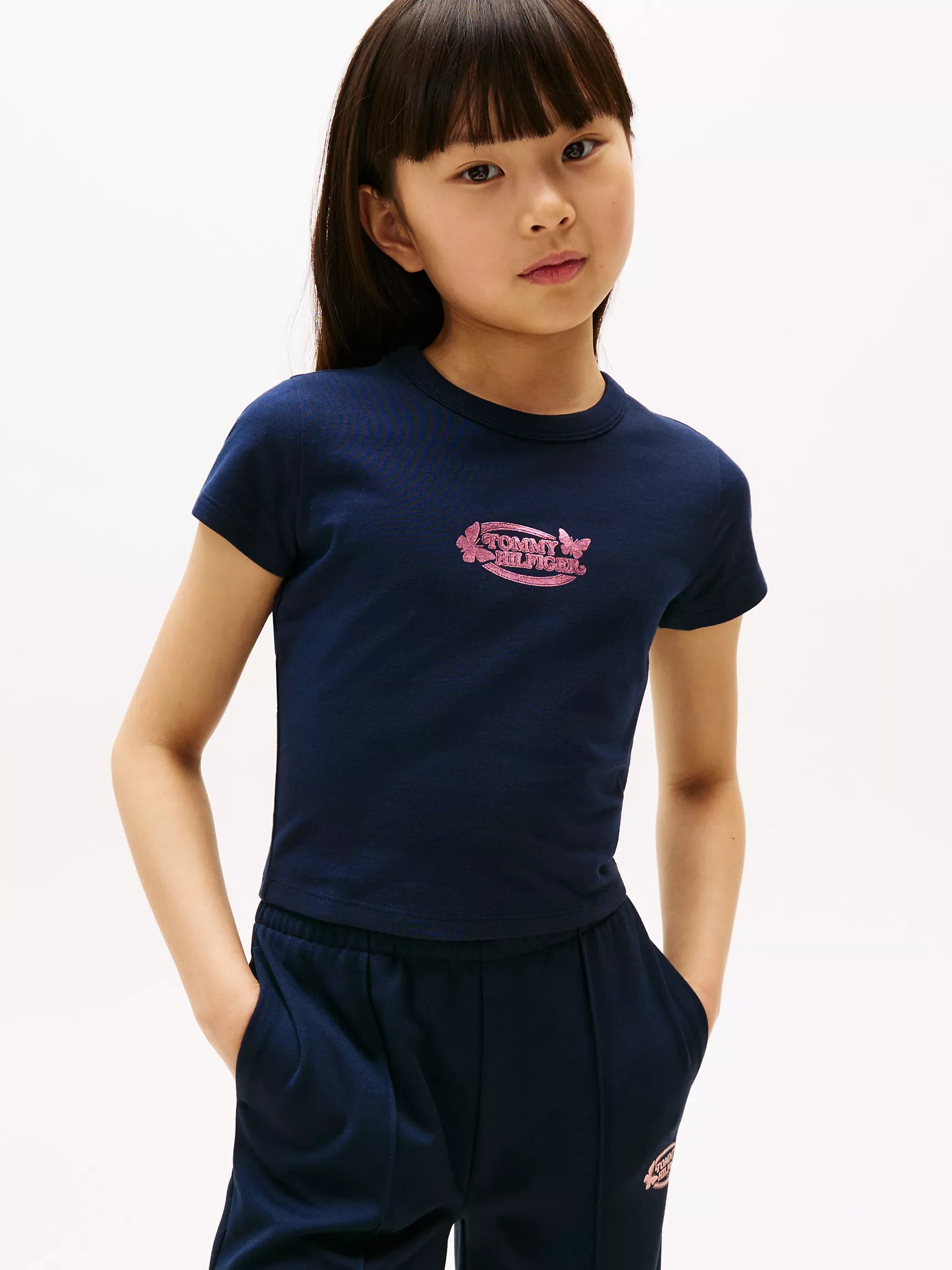 Girls' Tommy Butterfly Logo Stretch T-Shirt /Dark Night Navy