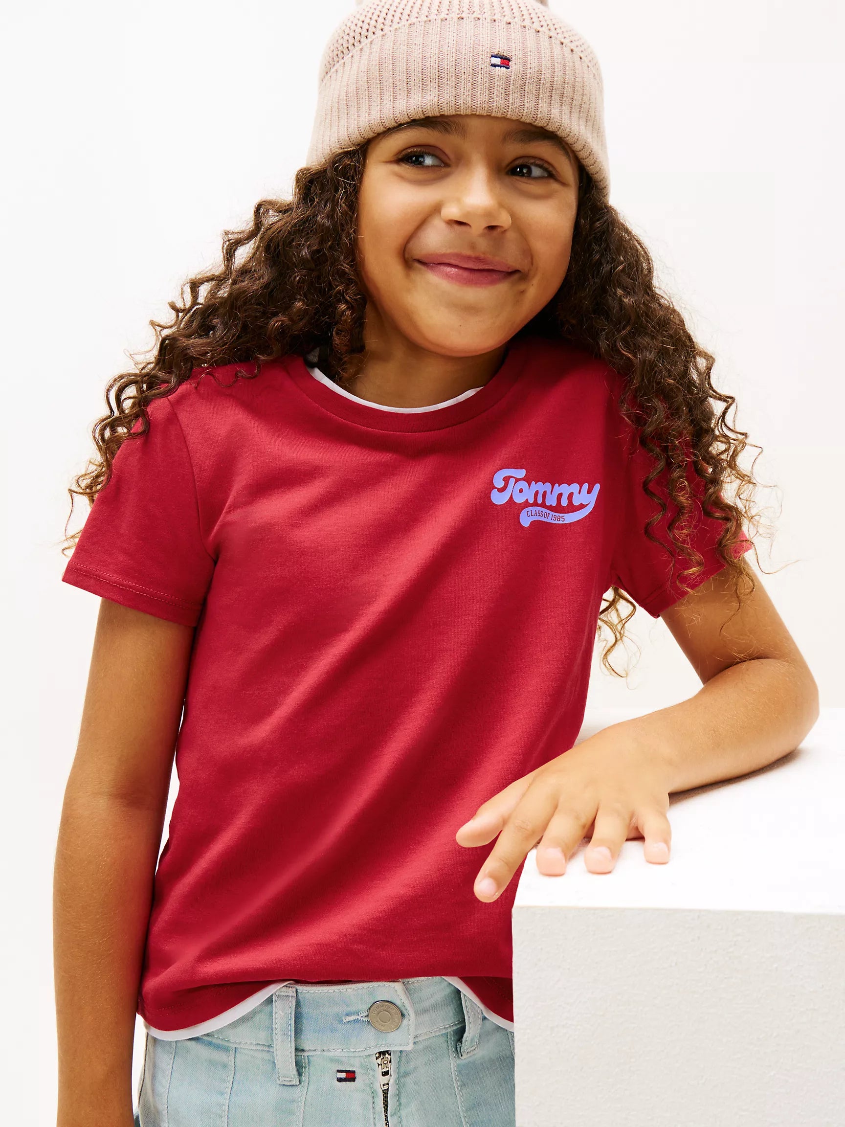 Girls' Tommy  Logo T-shirt/Ruby Rhubarb