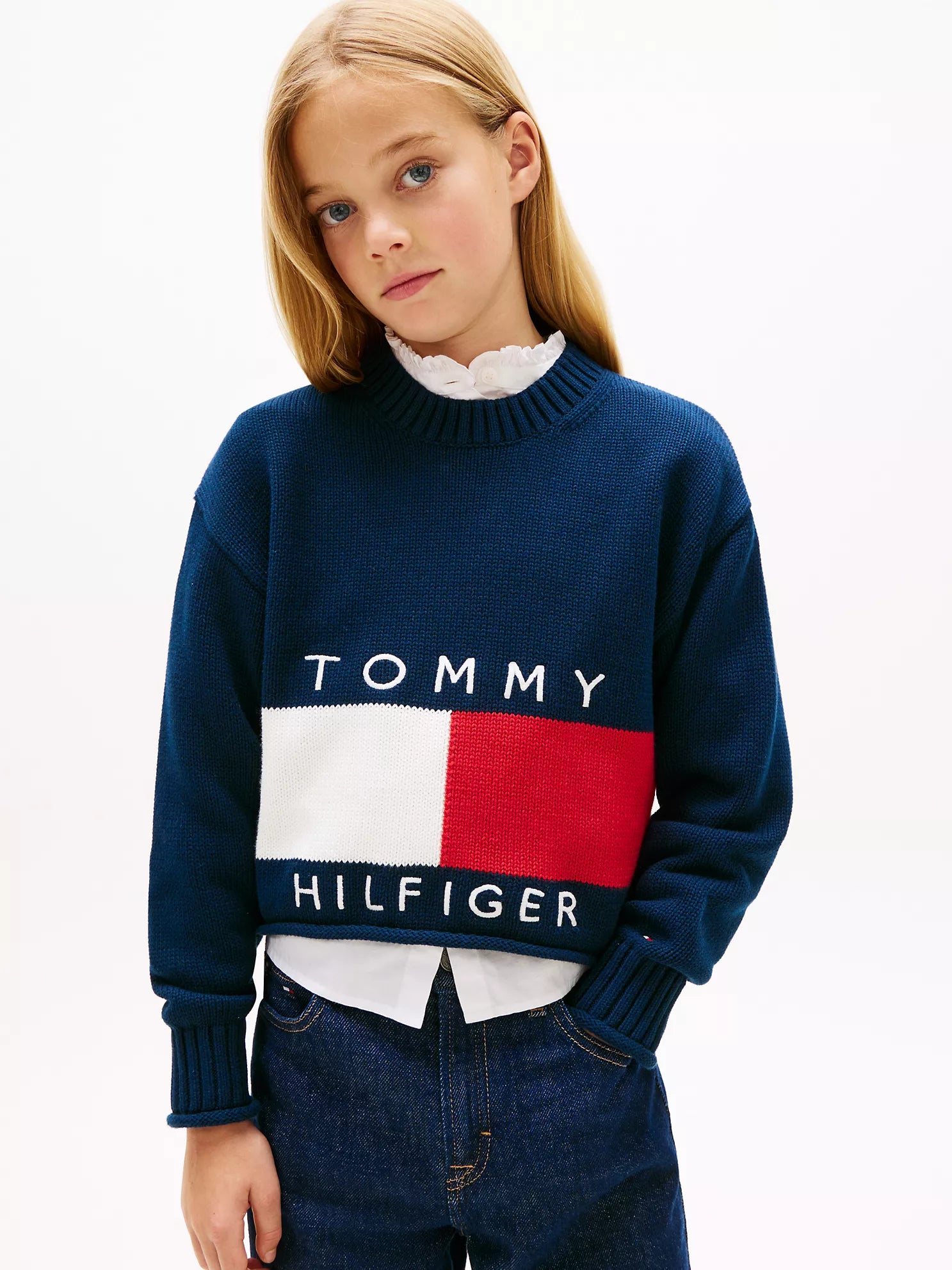 TOMMY Girls Flag Logo Sweater Dark Night Navy
