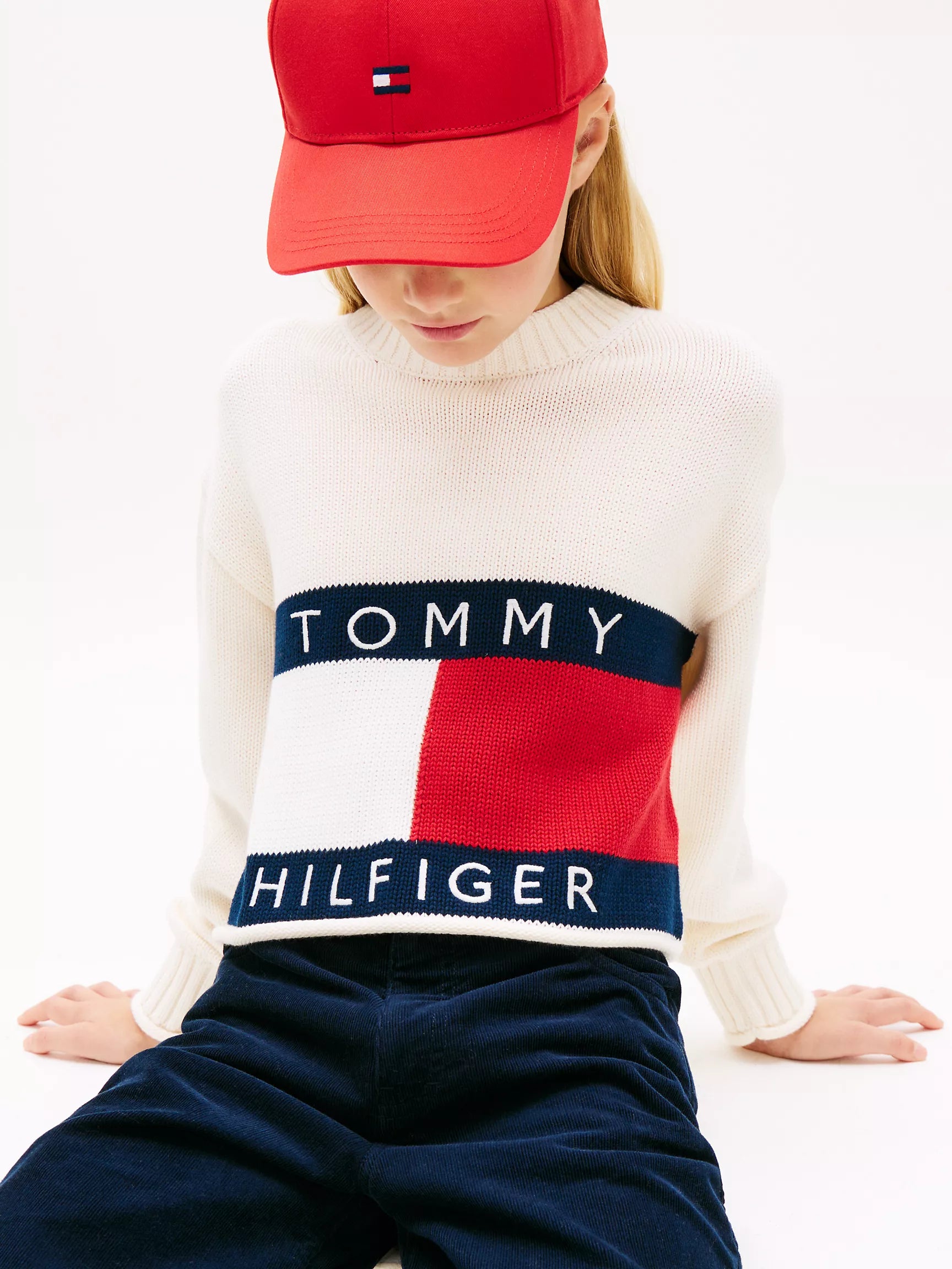 TOMMY Girls Flag Logo Sweater Dark Ivory Silk