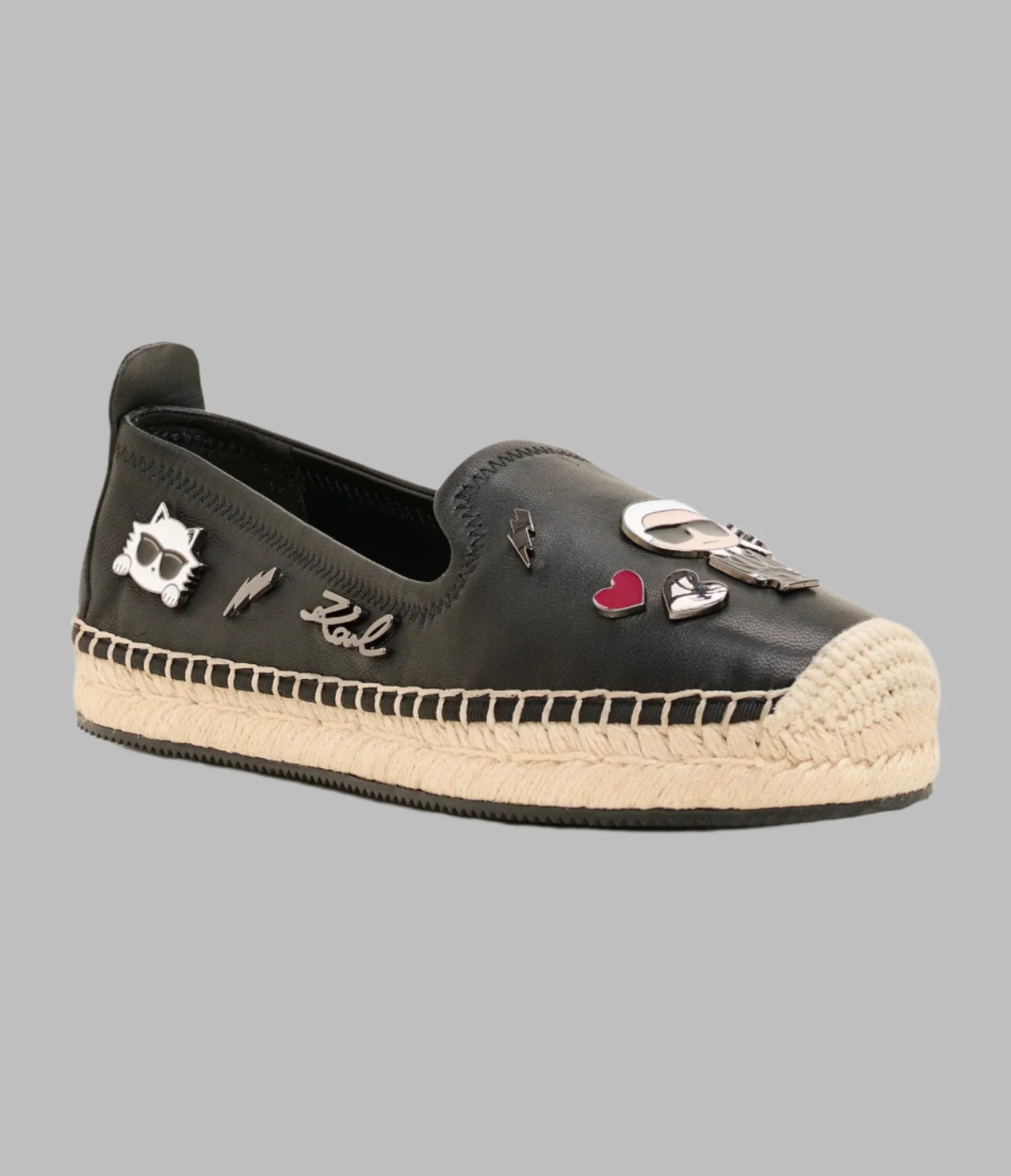MICHAELA LEATHER PIN SLIP-ON FLAT ESPADRILLE-Black