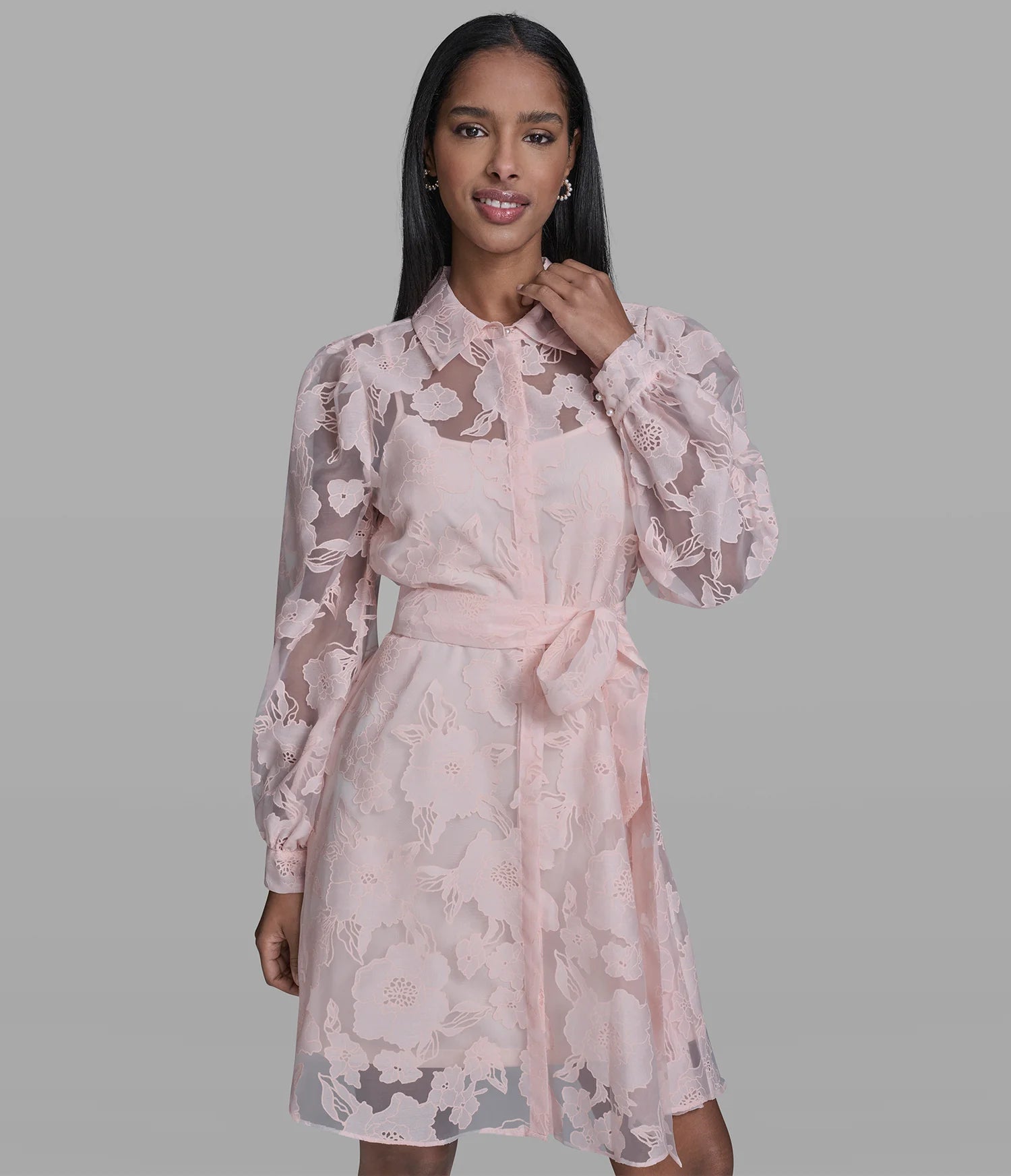 KARL LAGERFELD FLORAL JACQUARD SHIRT DRESS-Pearl Blush
