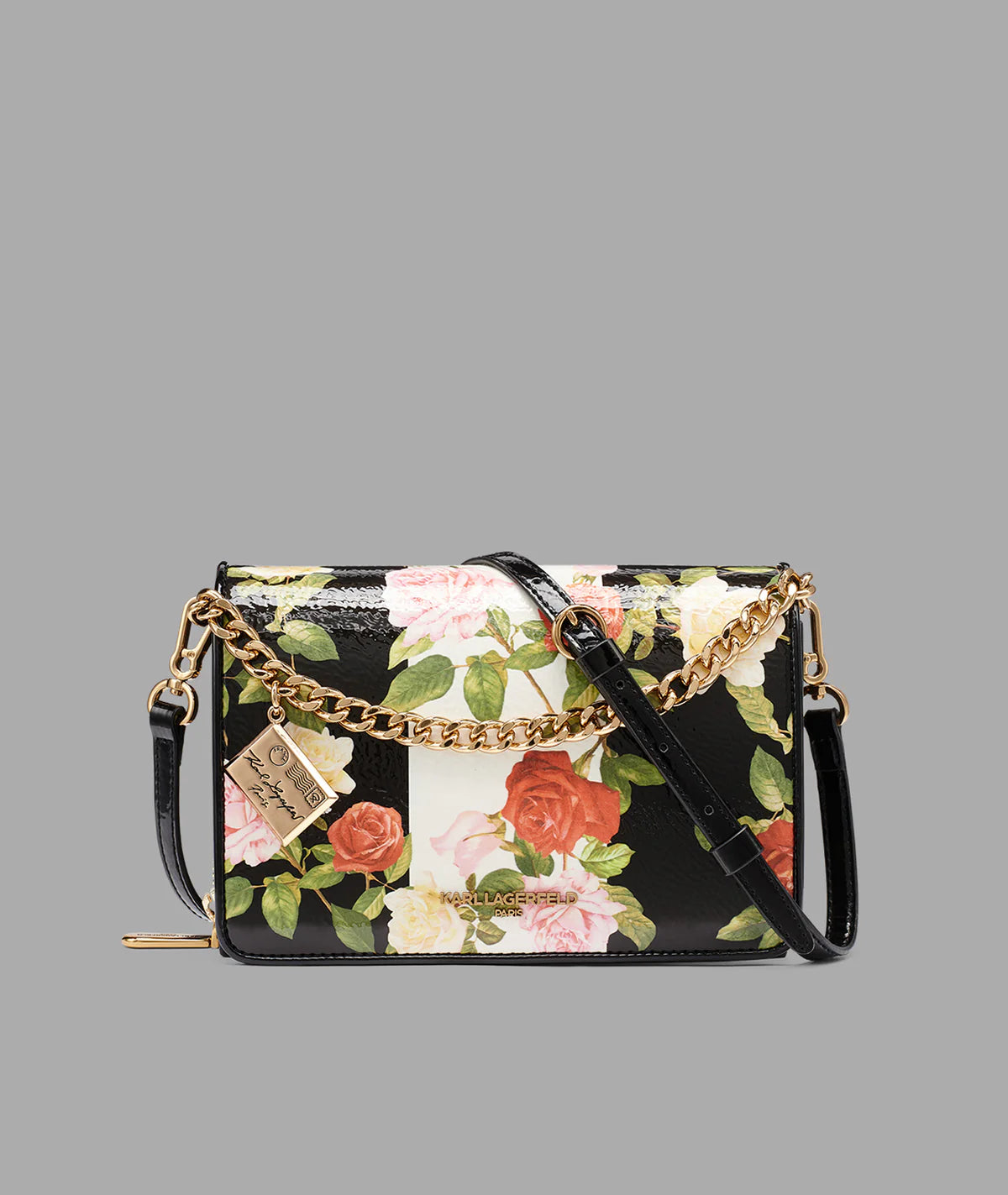 KARL LAGERFELD LOURDES CROSSBODY WITH FLOWERS-Black Floral