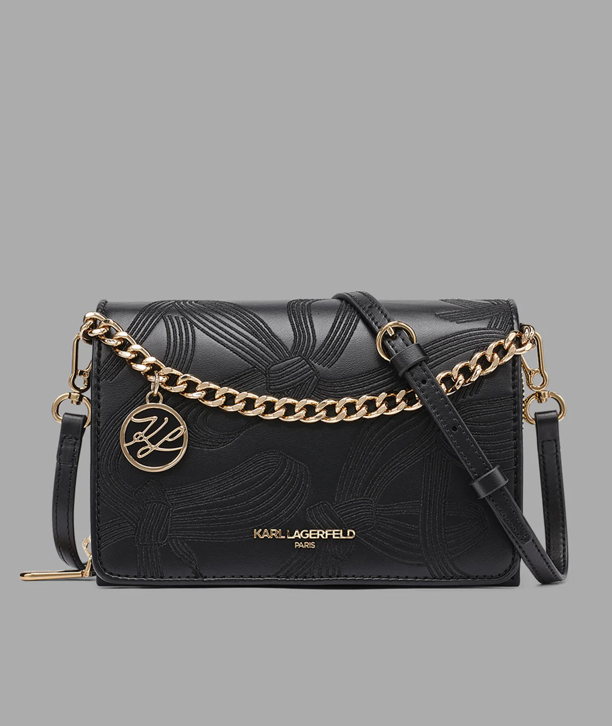 KARL LAGERFELD LOURDES CROSSBODY WITH BOWS-Black