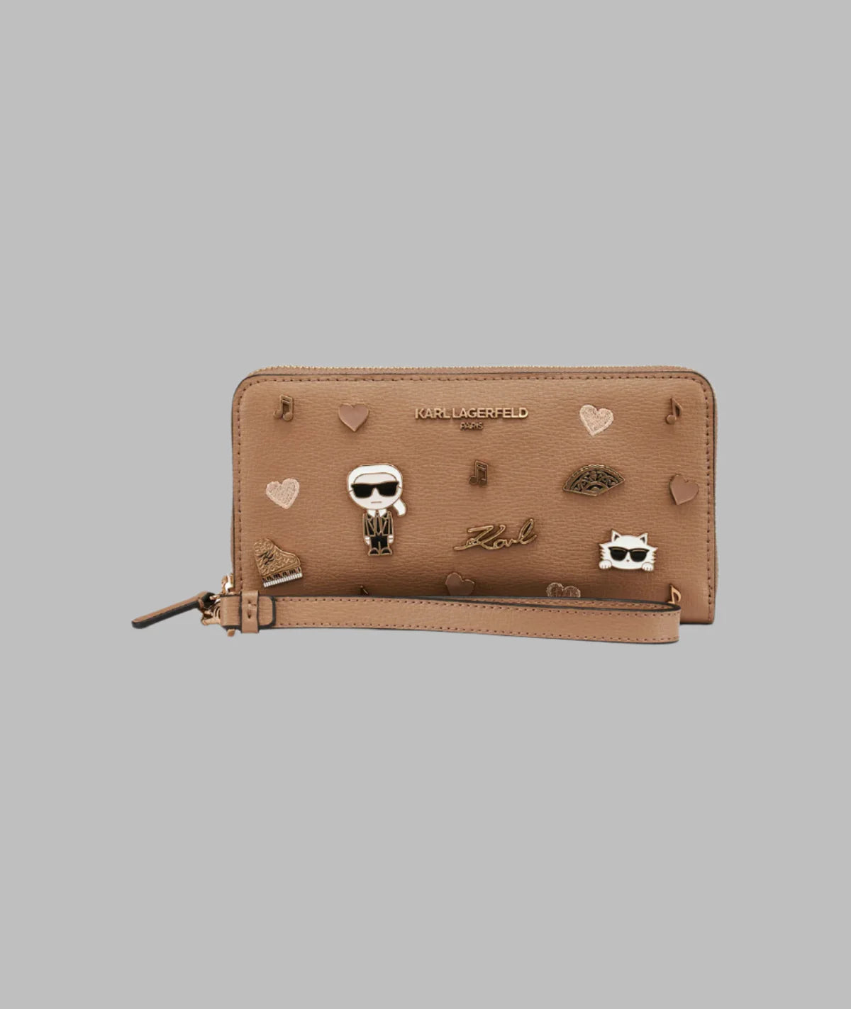 Karl Lagerfeld Paris Womens' LARGE ZIP WALLET WITH PINS BROWN