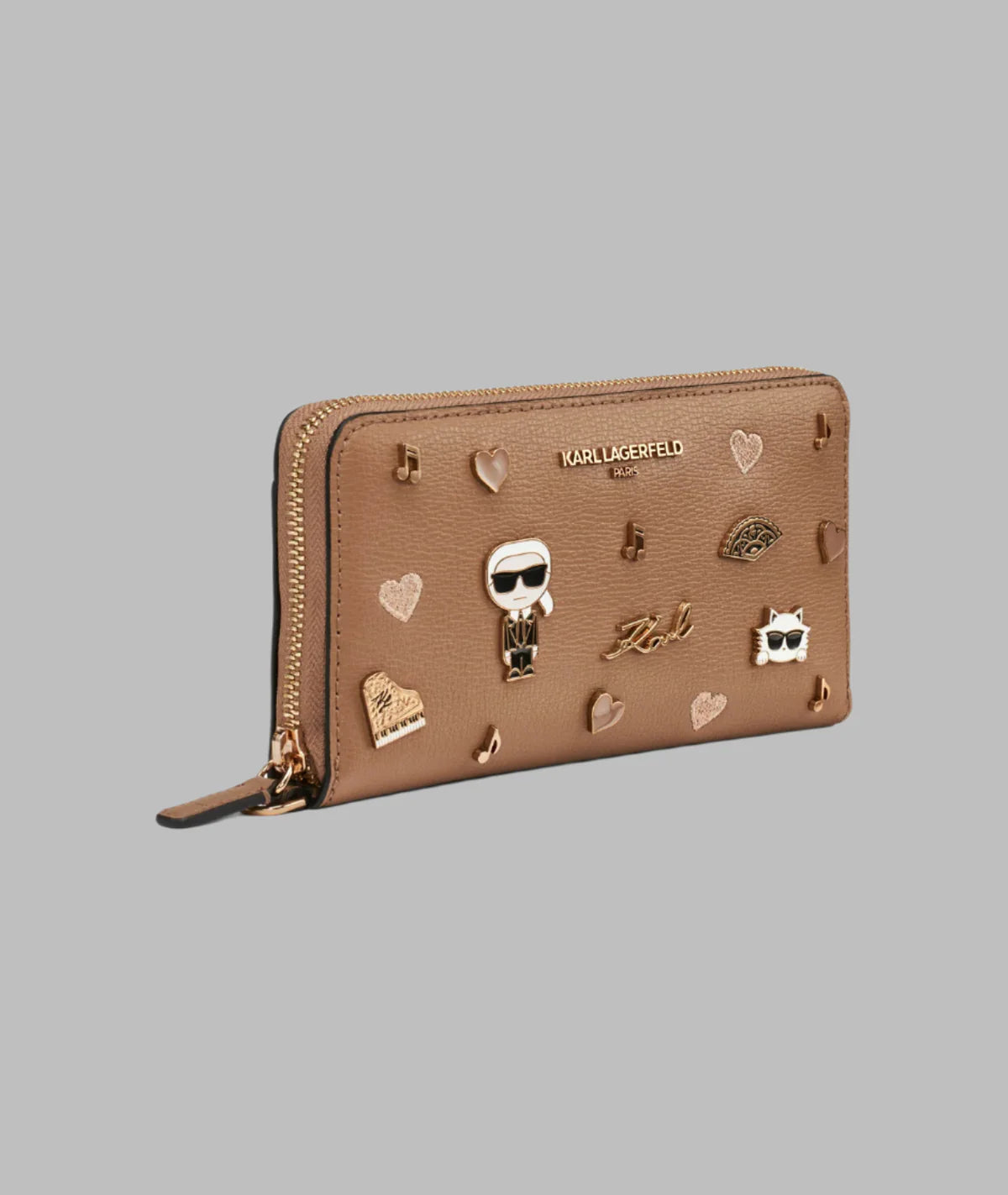 Karl Lagerfeld Paris Womens' LARGE ZIP WALLET WITH PINS BROWN