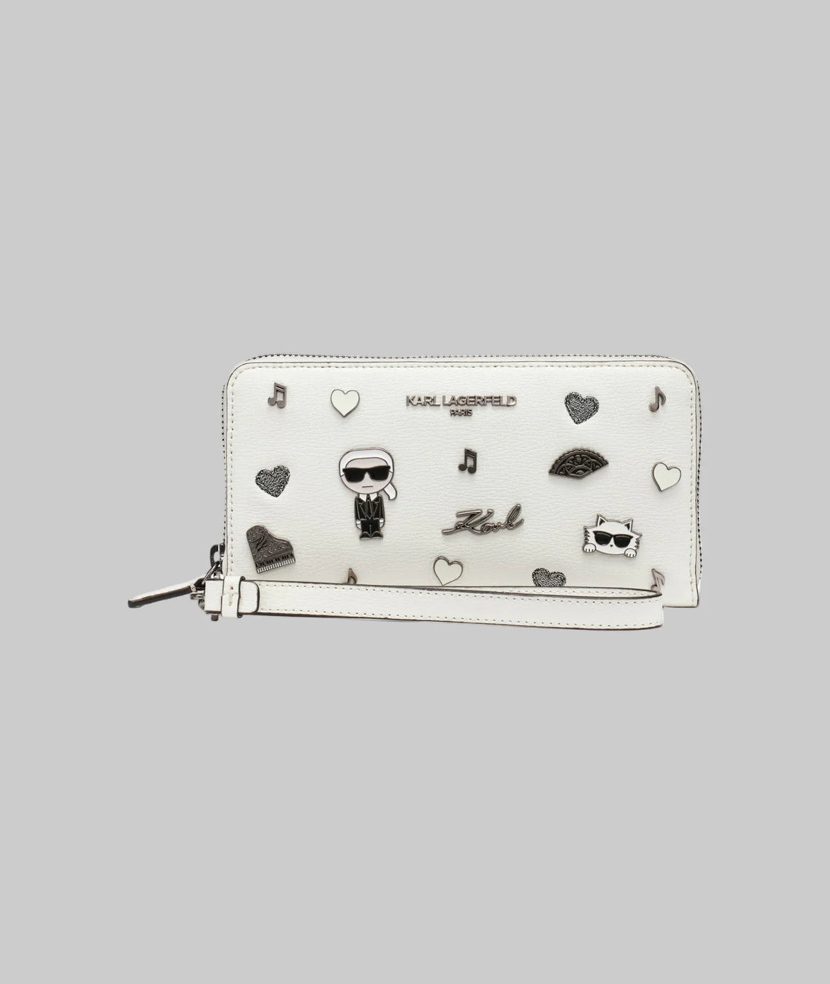 Karl Lagerfeld Paris Womens' LARGE ZIP WALLET WITH PINS WHITE