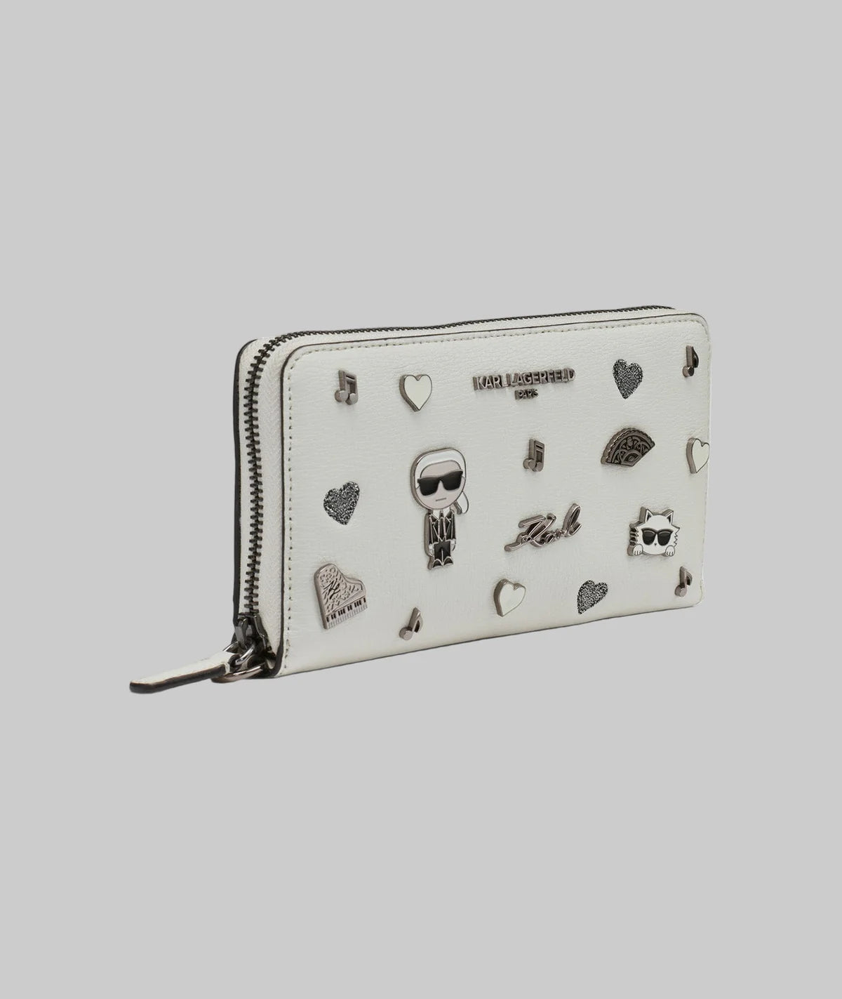 Karl Lagerfeld Paris Womens' LARGE ZIP WALLET WITH PINS WHITE