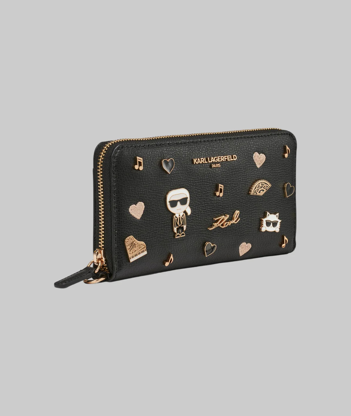 Karl Lagerfeld Paris Womens' LARGE ZIP WALLET WITH PINS BLACK