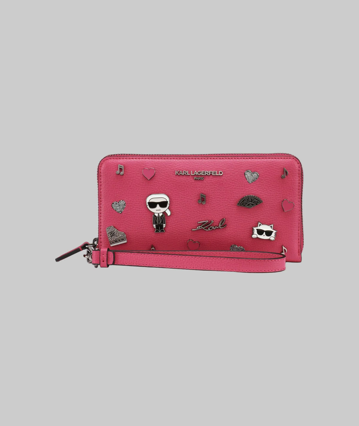 Karl Lagerfeld Paris Womens' LARGE ZIP WALLET WITH PINS  PINK