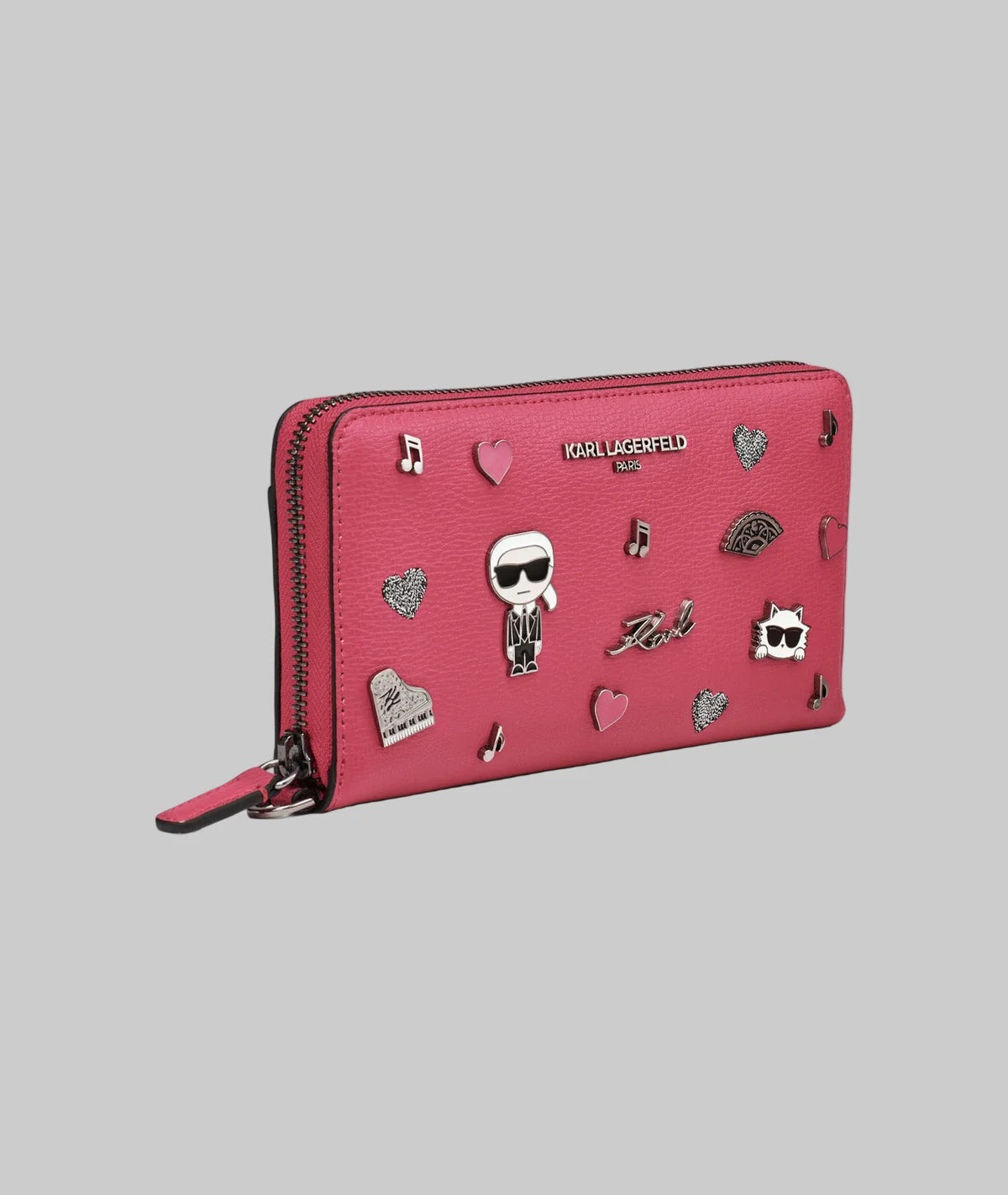 Karl Lagerfeld Paris Womens' LARGE ZIP WALLET WITH PINS  PINK