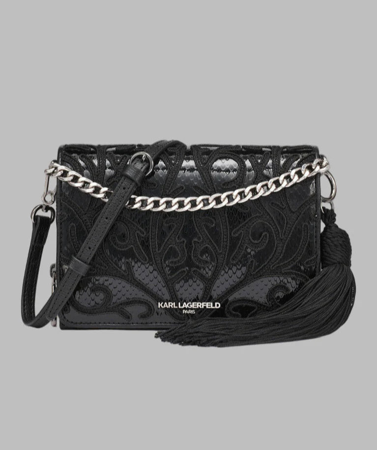 Karl Lagerfeld Paris Womens' LOURDES CROSSBODY BLACK EMBRIODERED