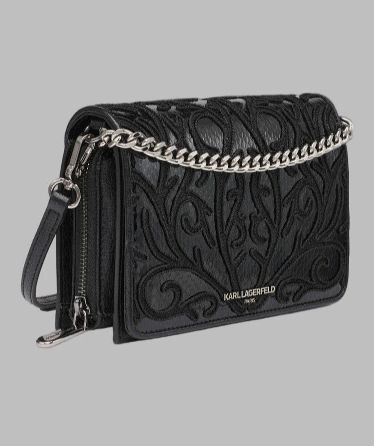 Karl Lagerfeld Paris Womens' LOURDES CROSSBODY BLACK EMBRIODERED