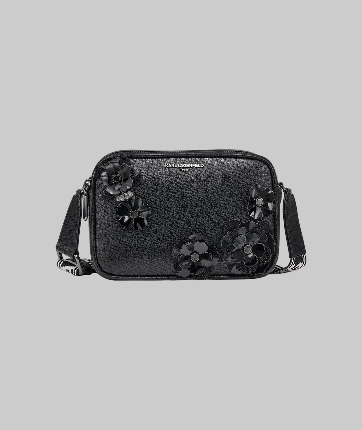 Womens' Karl Lagerfeld Paris MAYBELLE CROSSBODY CAMERA BAG WITH FLOWERS Black