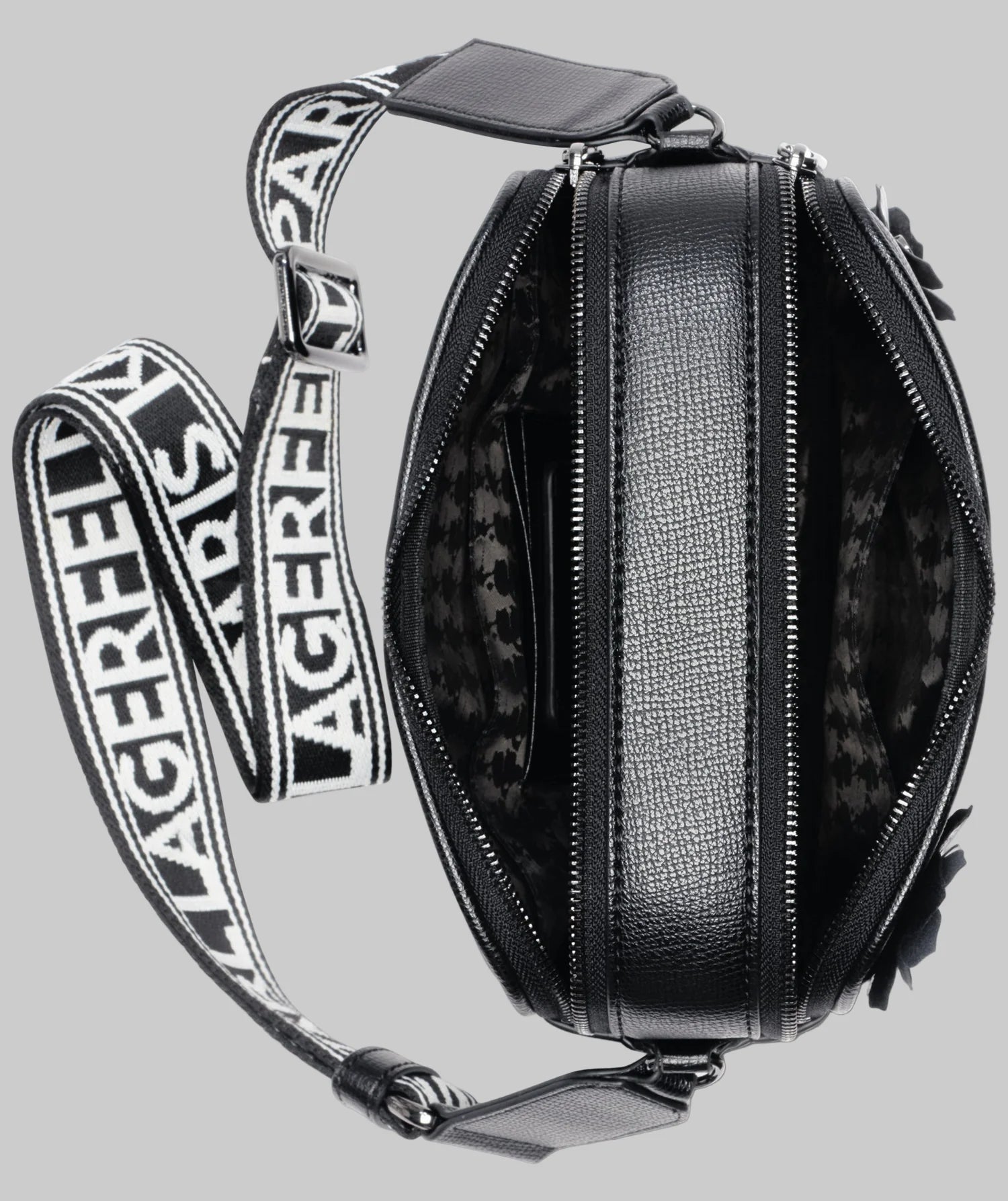 Womens' Karl Lagerfeld Paris MAYBELLE CROSSBODY CAMERA BAG WITH FLOWERS Black