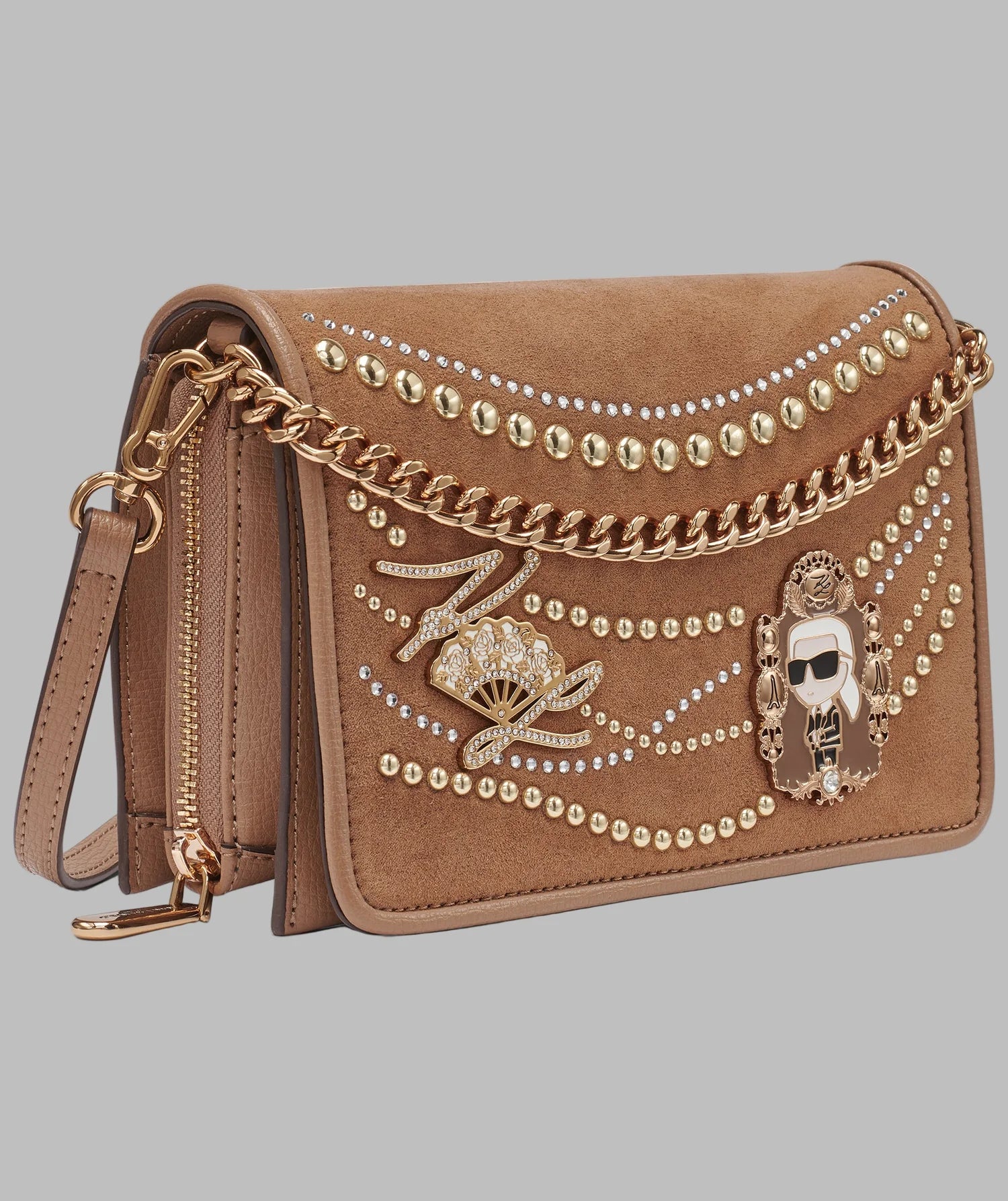 Karl Lagerfeld Women's LOURDES SUEDE FLAP CROSSBODY/ Brown