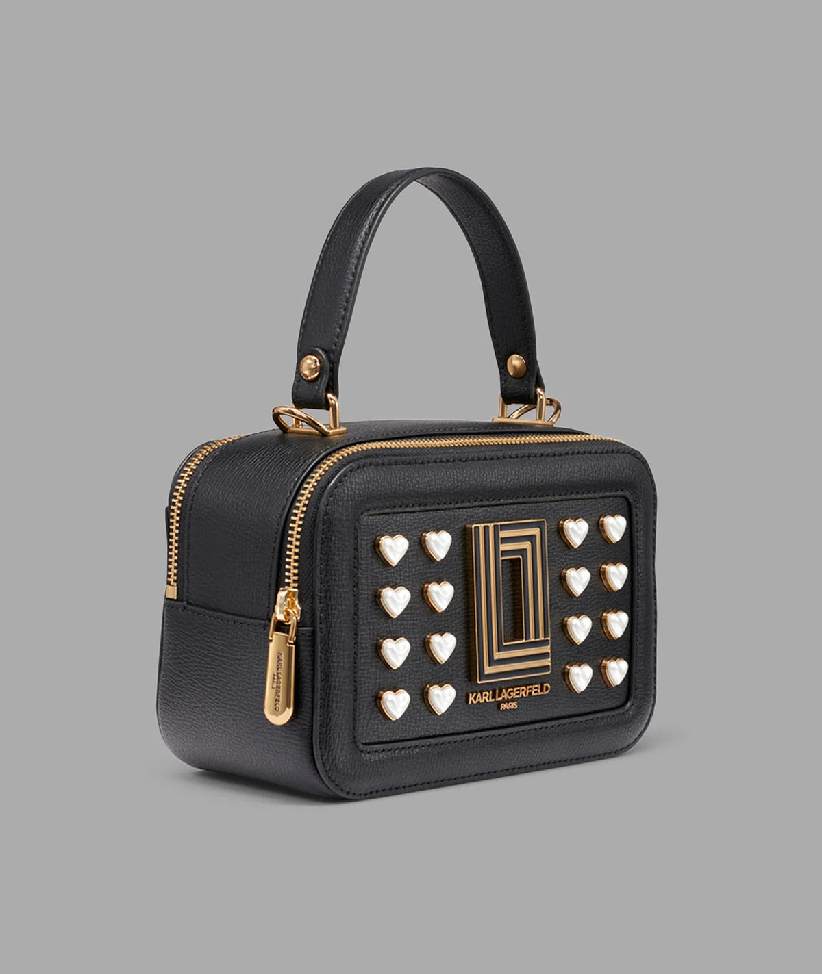 Karl Lagerfeld Paris Womens' SIMONE CROSSBODY LOTUS WITH PEARL HEARTS Black