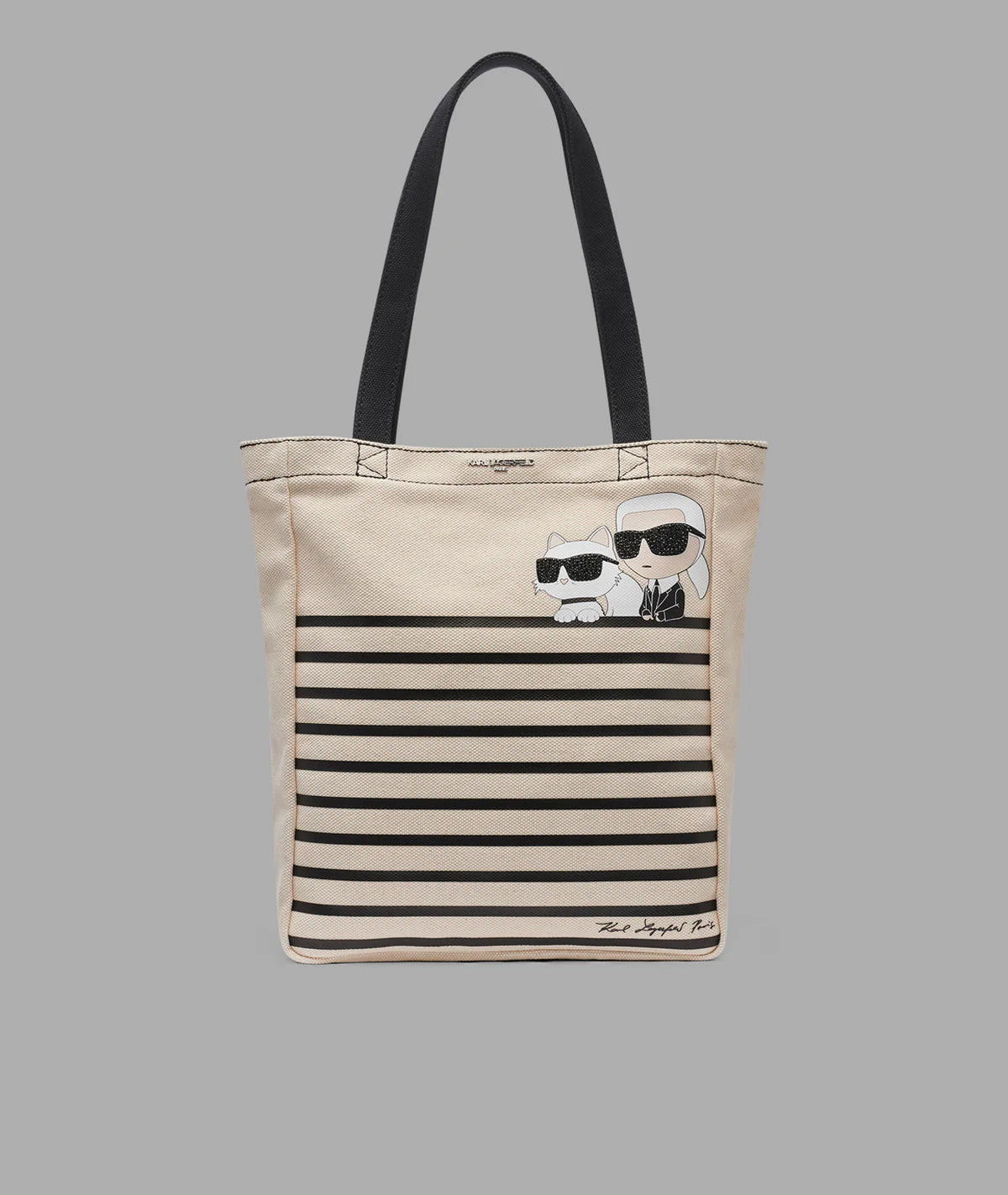 WOMEN'S CANNES KARL & CHOUPETTE STRIPED TOTE-Natural/Black